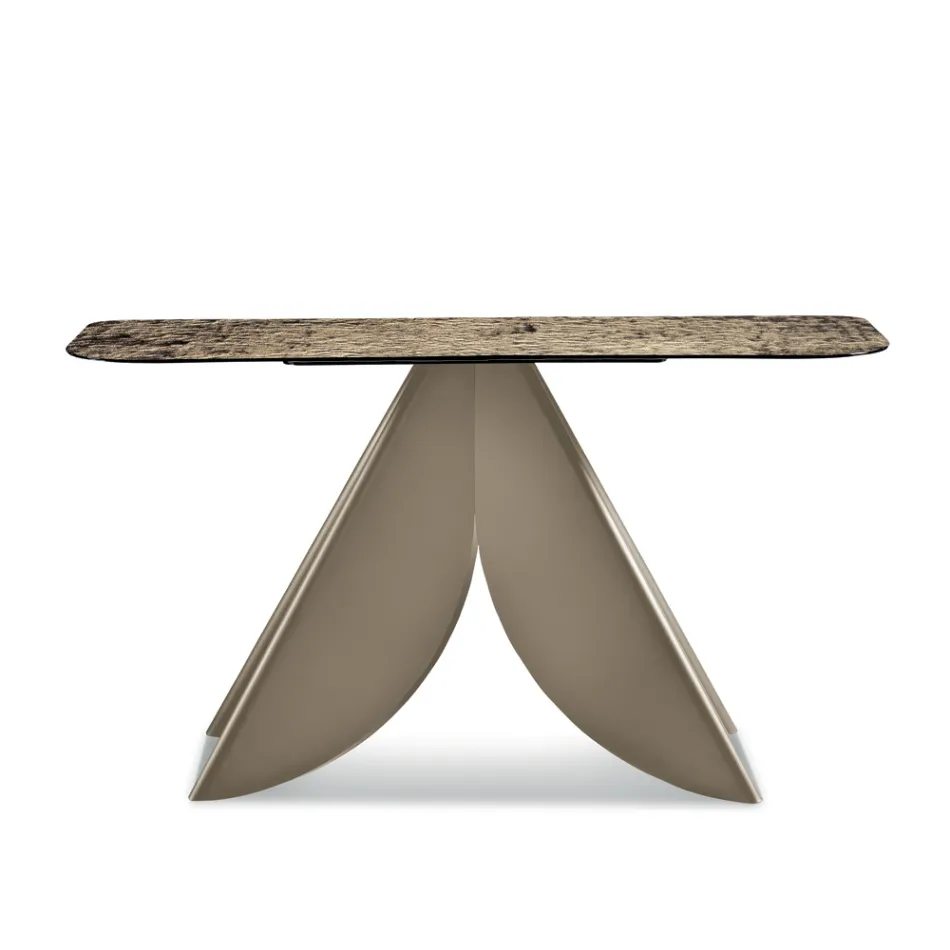 Consoletafel voor de woonkamer van metaal met een blad van gehamerd glas met een verzilverde achterkant - Cristina Viadurini