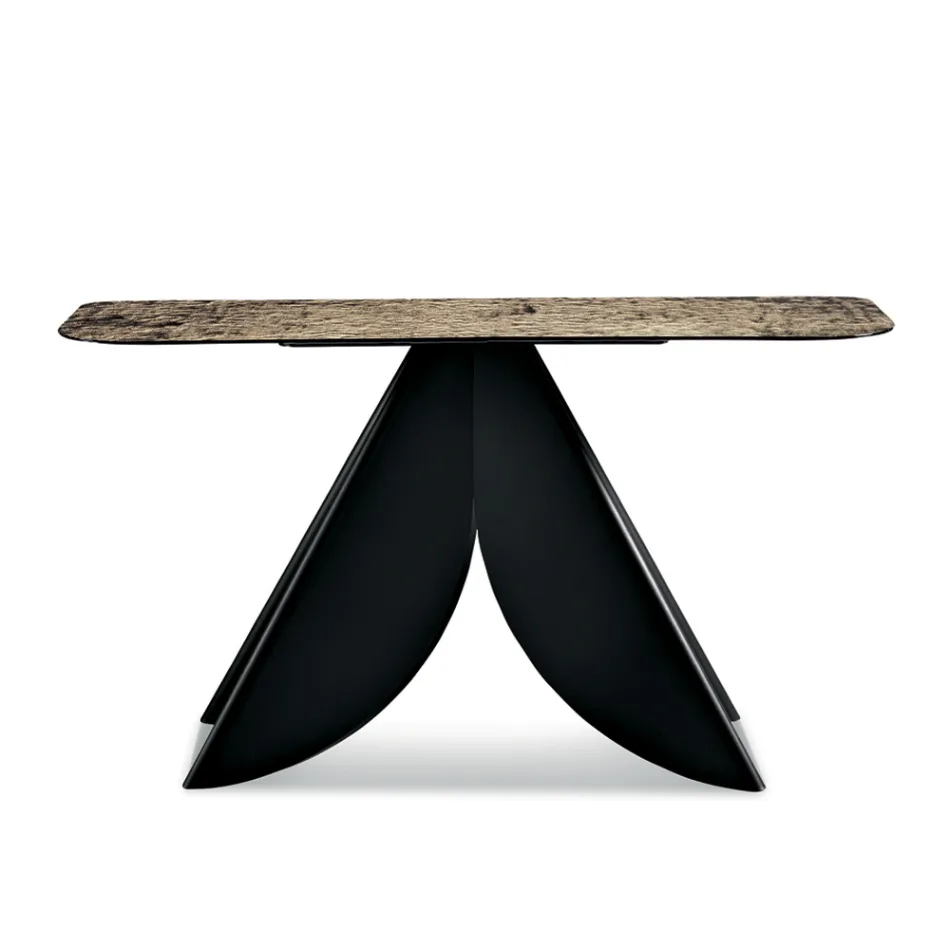 Consoletafel voor de woonkamer van metaal met een blad van gehamerd glas met een verzilverde achterkant - Cristina Viadurini