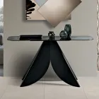 Consoletafel voor de woonkamer van metaal met een blad van gehamerd glas met een verzilverde achterkant - Cristina Viadurini