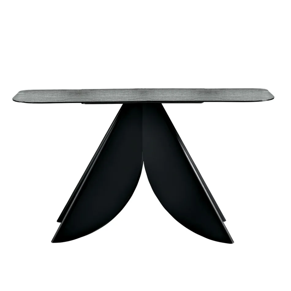 Consoletafel voor de woonkamer van metaal met een blad van gehamerd glas met een verzilverde achterkant - Cristina Viadurini