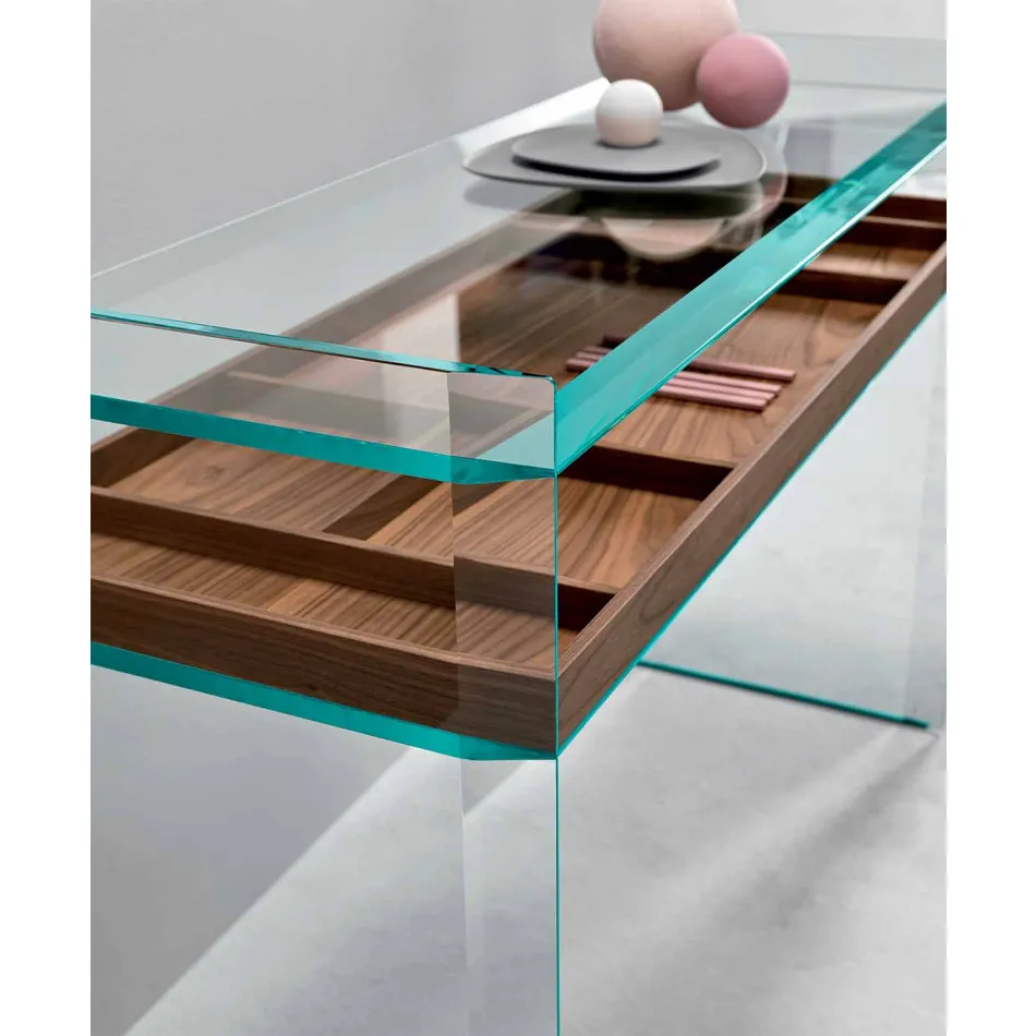 Designconsole in extra helder glas met dienblad Made in Italy - Imperative Viadurini