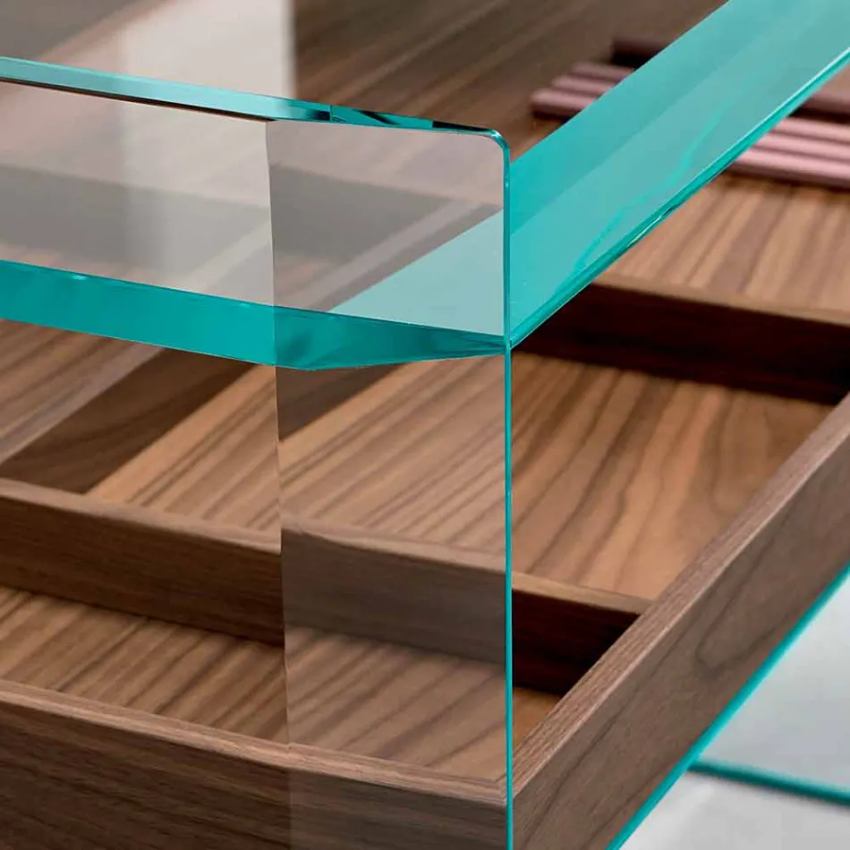 Designconsole in extra helder glas met dienblad Made in Italy - Imperative Viadurini