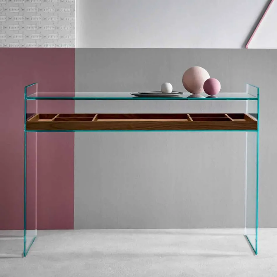 Designconsole in extra helder glas met dienblad Made in Italy - Imperative Viadurini
