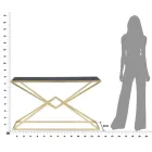 Gouden console met metalen structuur en zwart glazen blad - Eritrea Viadurini