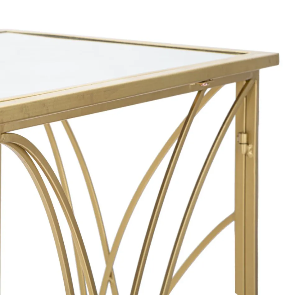 Vaste toegangsconsole van goudkleurig ijzer met spiegelblad - Emilia Viadurini