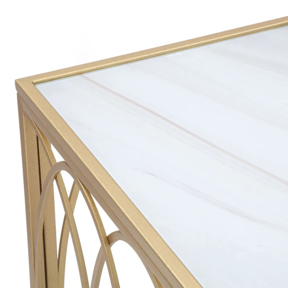 Vaste toegangsconsole in goudkleurig ijzer met glazen blad - Primula Viadurini