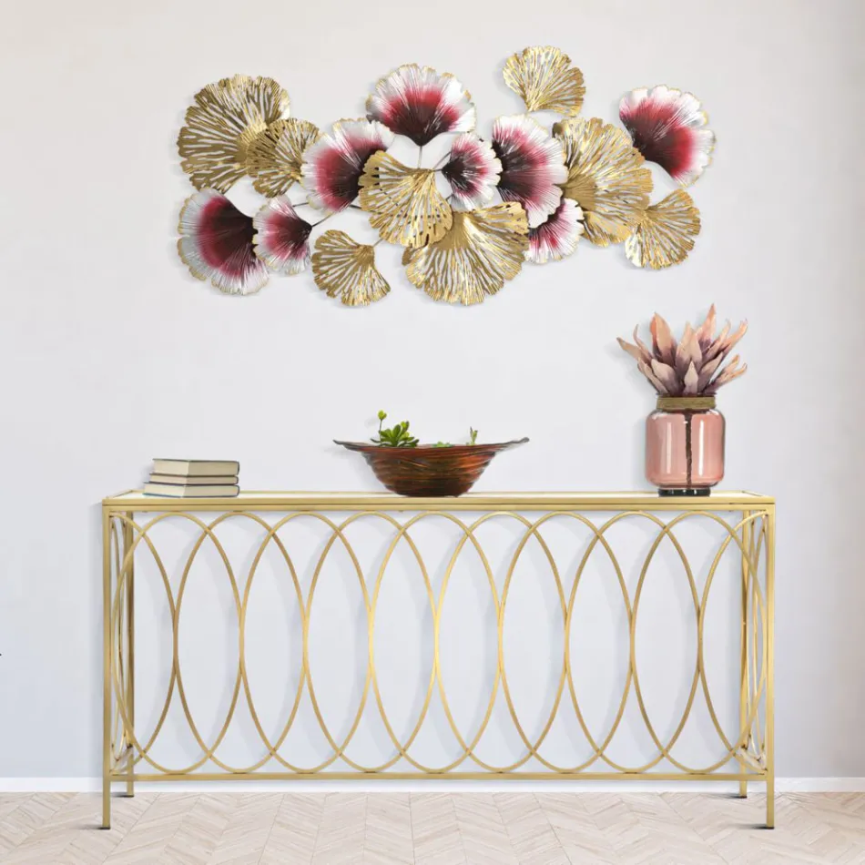 Vaste toegangsconsole in goudkleurig ijzer met glazen blad - Primula Viadurini