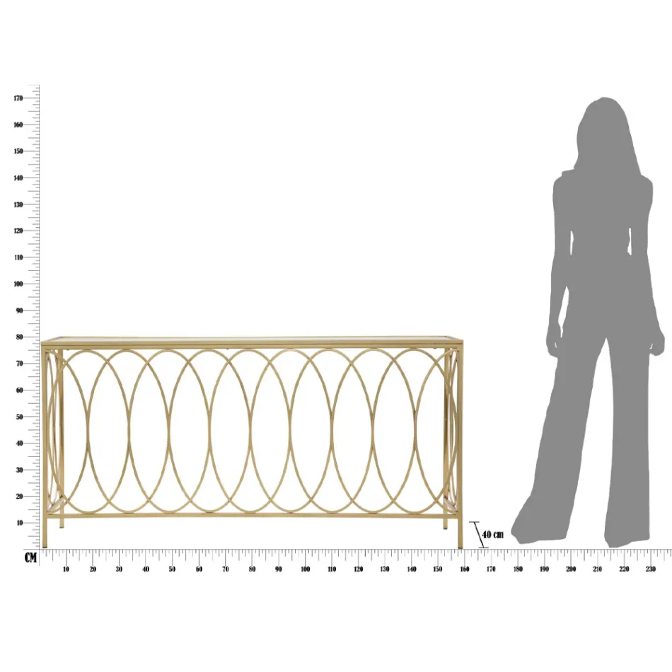 Vaste toegangsconsole in goudkleurig ijzer met glazen blad - Primula Viadurini