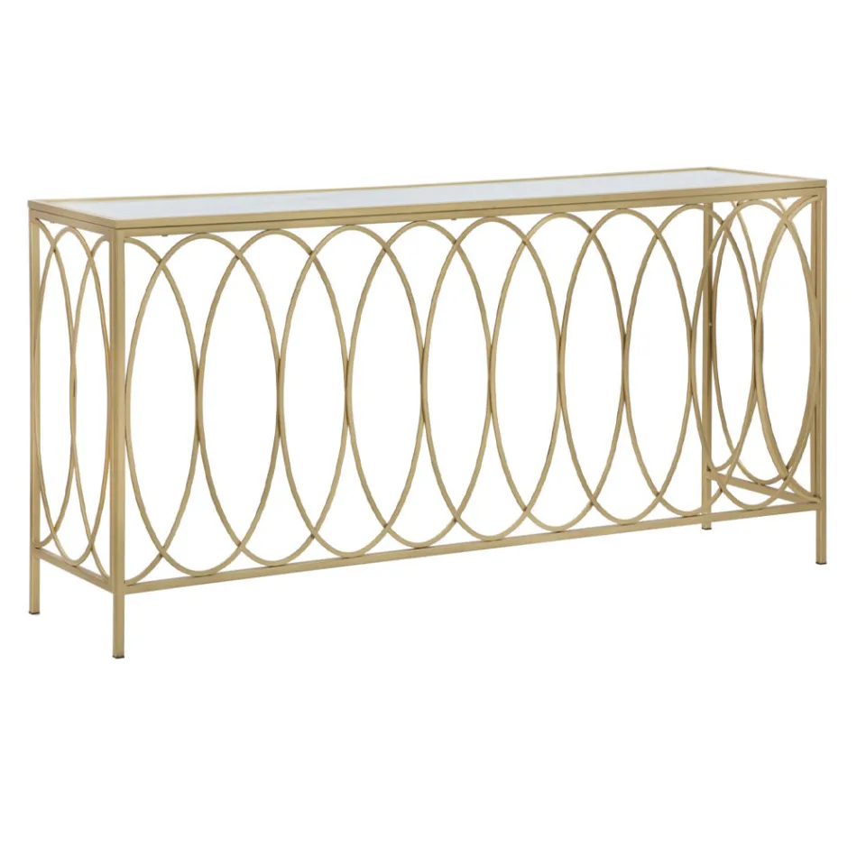 Vaste toegangsconsole in goudkleurig ijzer met glazen blad - Primula Viadurini