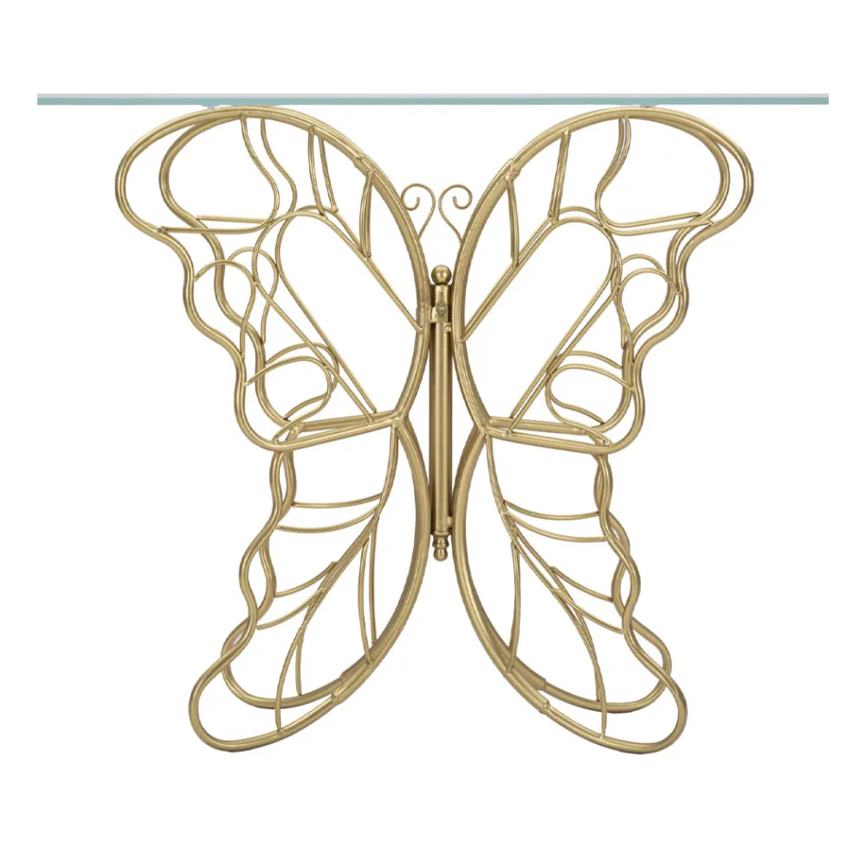 Vergulde ijzeren console met transparant glazen blad - Farella Viadurini