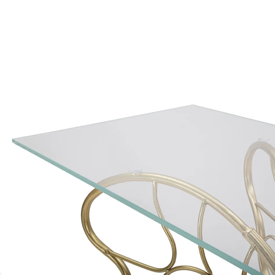 Vergulde ijzeren console met transparant glazen blad - Farella Viadurini