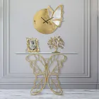 Vergulde ijzeren console met transparant glazen blad - Farella Viadurini