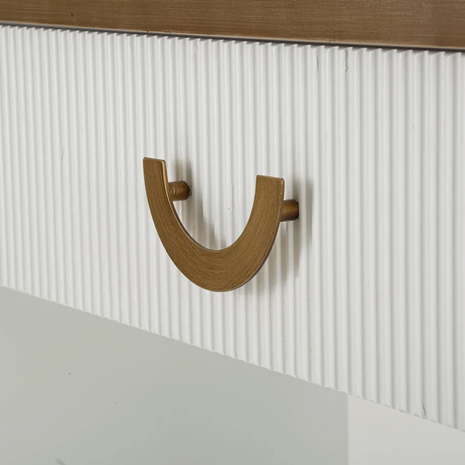 Houten console met bovenblad en inzetstukken met een afgerond ontwerp en lade - Rachel Viadurini