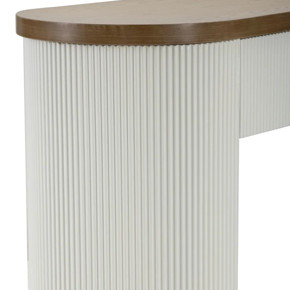 Houten console met bovenblad en inzetstukken met een afgerond ontwerp en lade - Rachel Viadurini