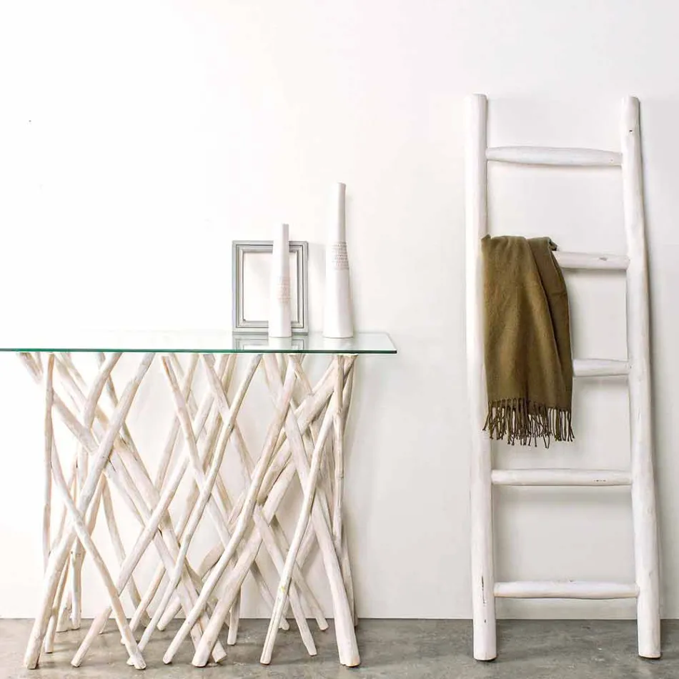 Consolle in gebleekt teakhout en luxe design glazen blad - Francesca Viadurini