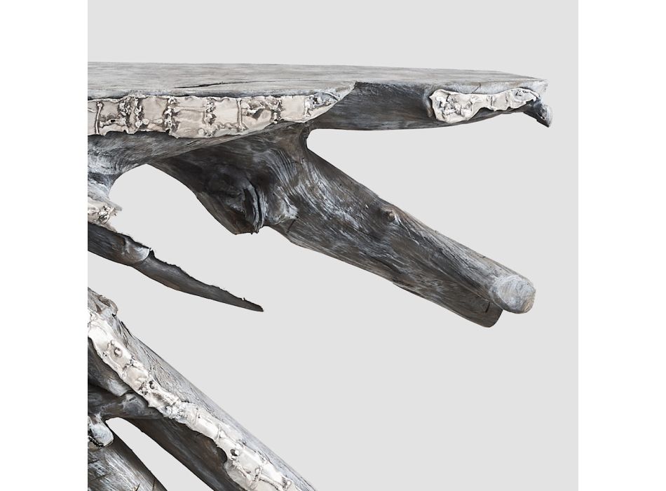 Console in hout en gegoten aluminium inzetstukken - Suphatra Viadurini