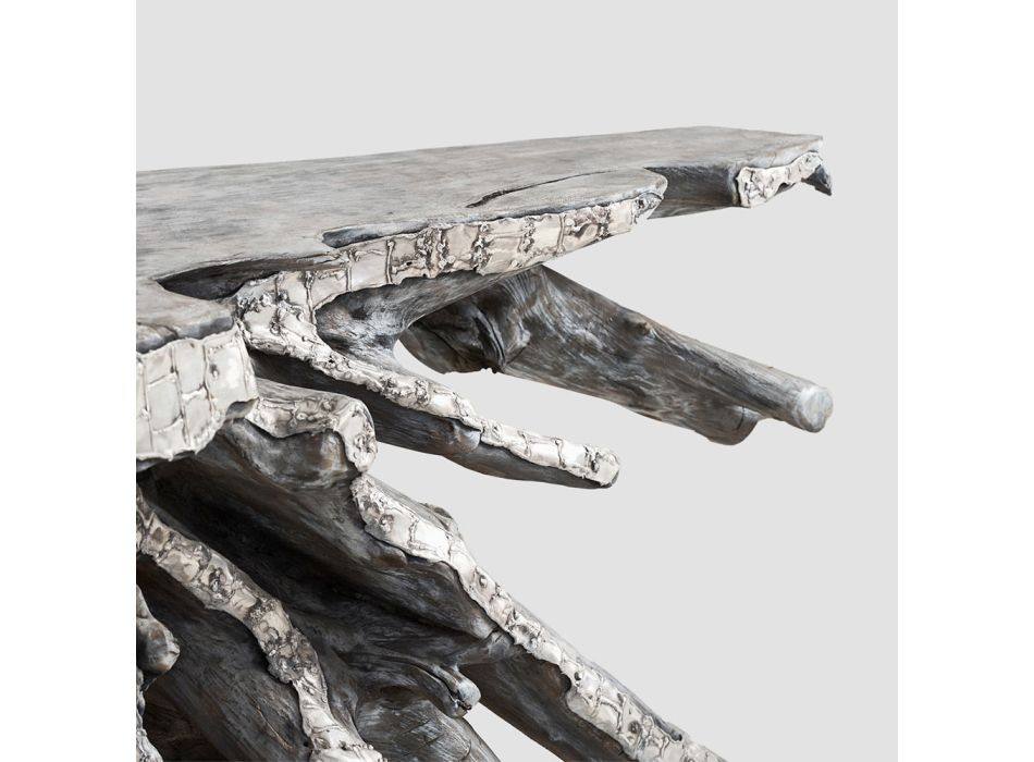 Console in hout en gegoten aluminium inzetstukken - Suphatra Viadurini