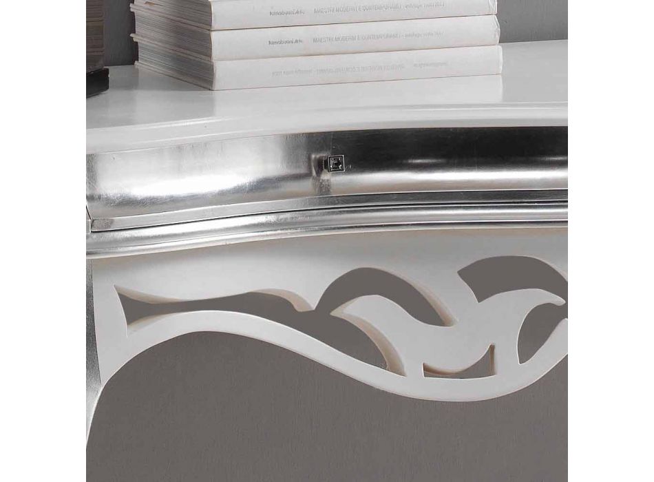 Console klassieke stijl hout, zilver afwerking en witte Kreta Viadurini