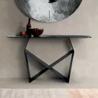 Consoletafel van metaal met blad van gehamerd glas en zilverkleurige achterkant - Concordia Viadurini