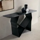 Consoletafel van metaal met blad van gehamerd glas en zilverkleurige achterkant - Concordia Viadurini