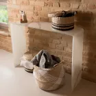 Consoletafel van 10 mm gehard gebogen glas met marmerlook - Agordo Viadurini