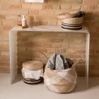 Consoletafel van 10 mm gehard gebogen glas met marmerlook - Agordo Viadurini