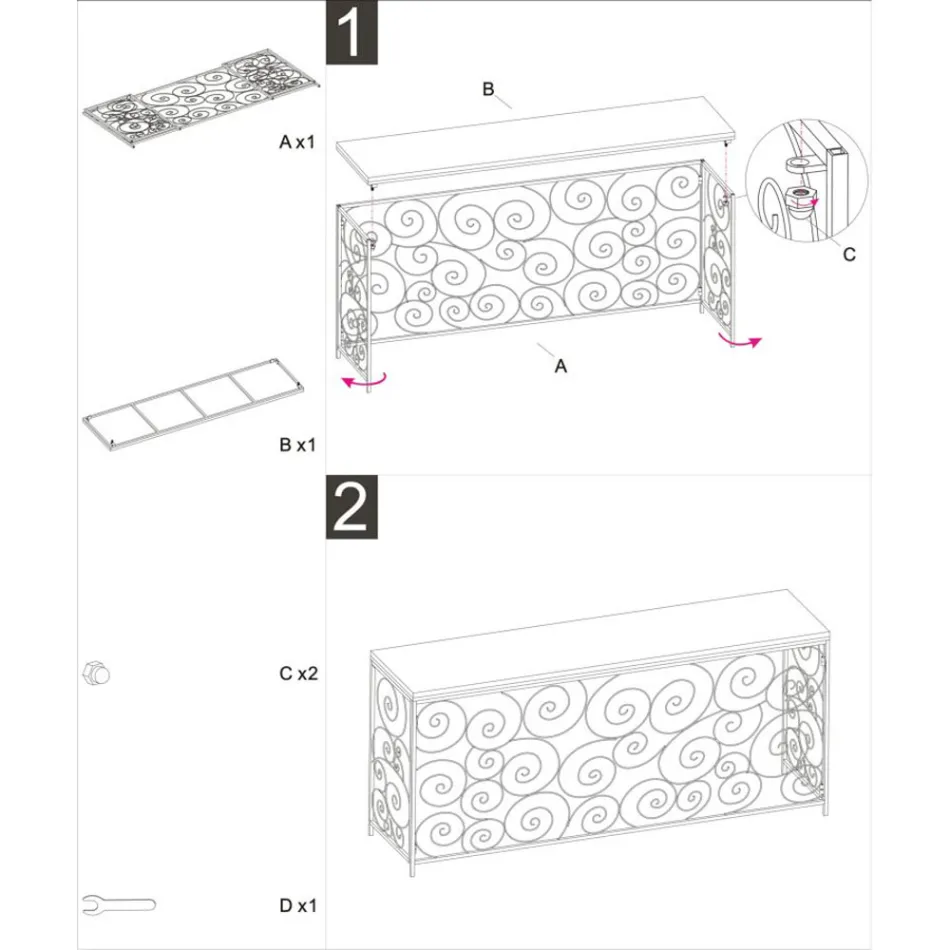 Gouden toegangsconsole met ijzeren structuur en marmeren blad - Carlotta Viadurini