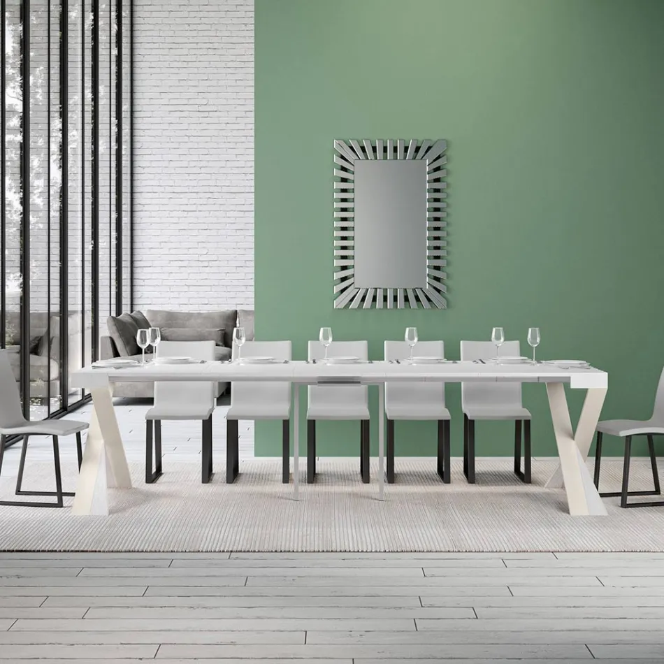 Moderne console uitschuifbaar tot 300 cm met wit frame Made in Italy - spiegel Viadurini