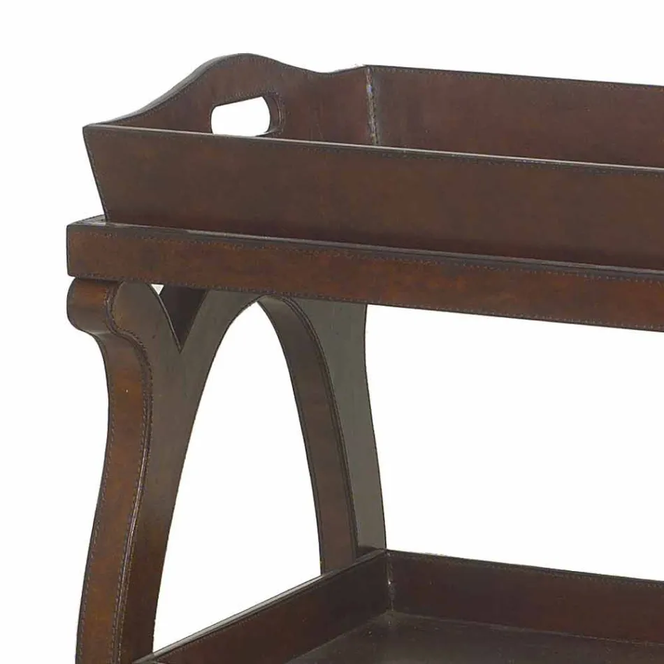 moderne console met Walter dienblad in bruin lederen jas Viadurini