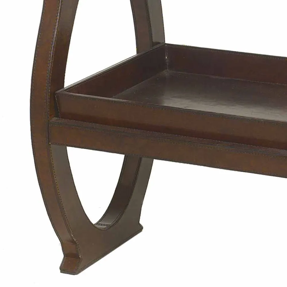 moderne console met Walter dienblad in bruin lederen jas Viadurini