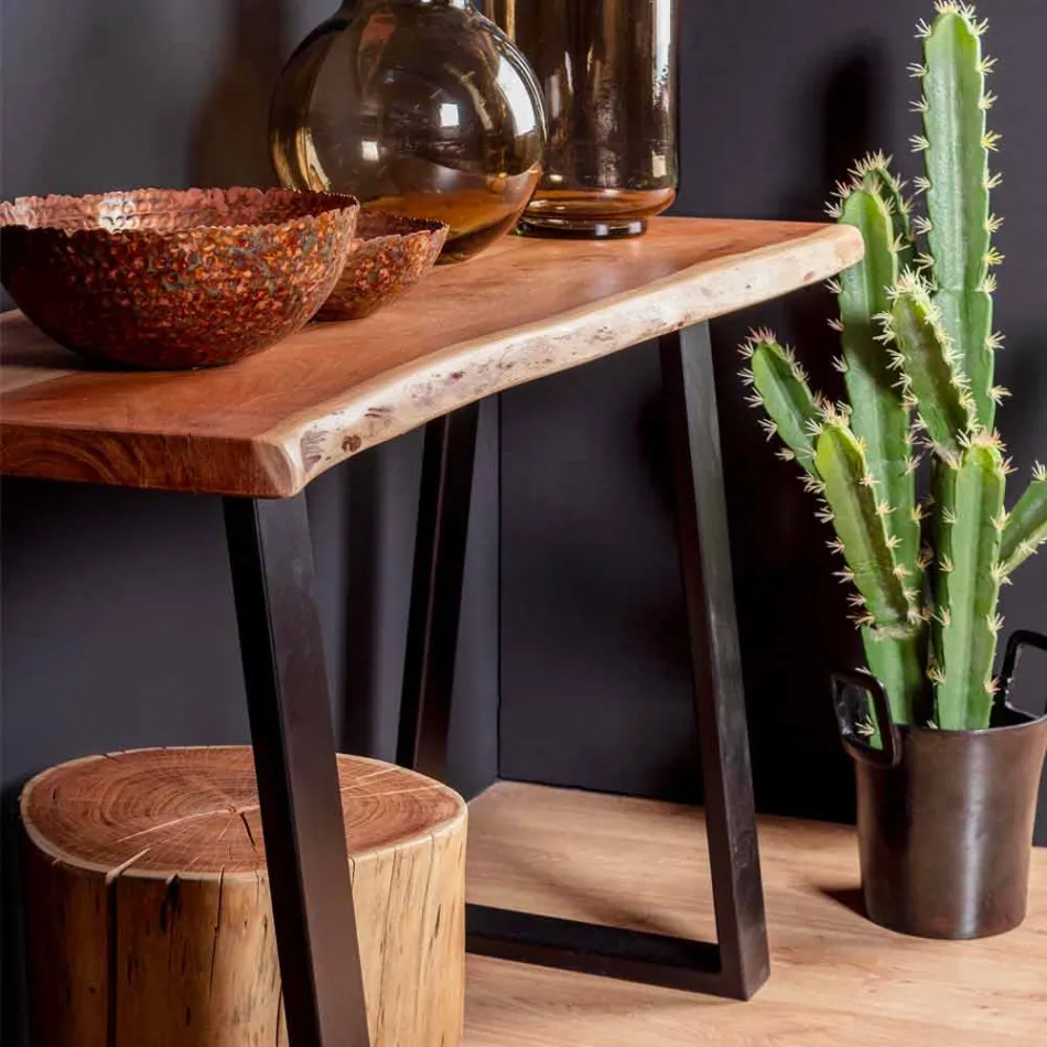 Moderne console in acaciahout en staal Design Homemotion - Teresanna Viadurini