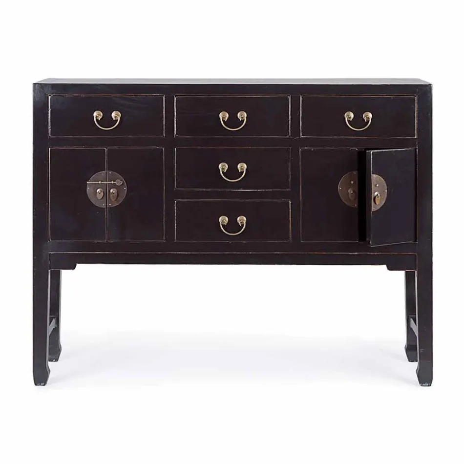 Vintage Design Console Zwart Iepenhout 5 Laden Homemotion - Sonten Viadurini