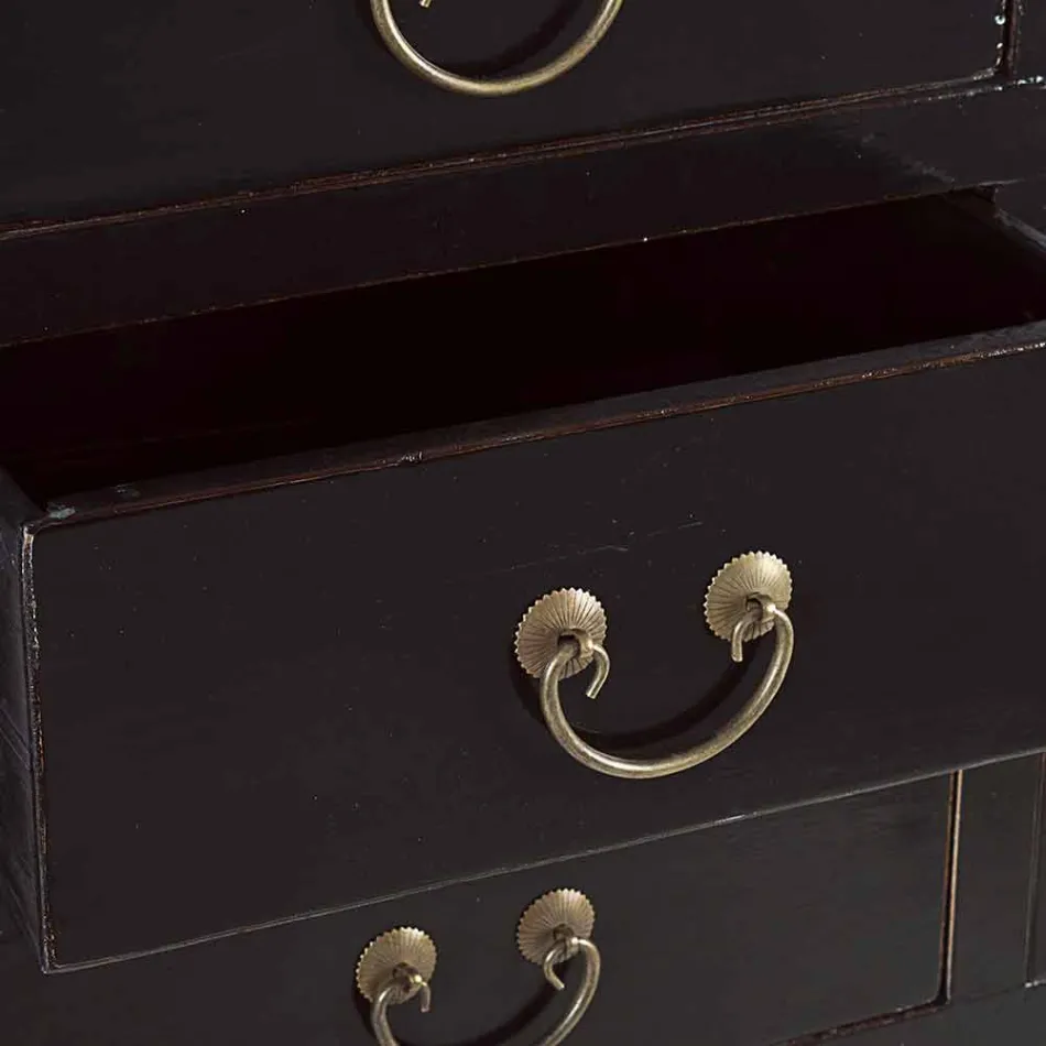 Vintage Design Console Zwart Iepenhout 5 Laden Homemotion - Sonten Viadurini