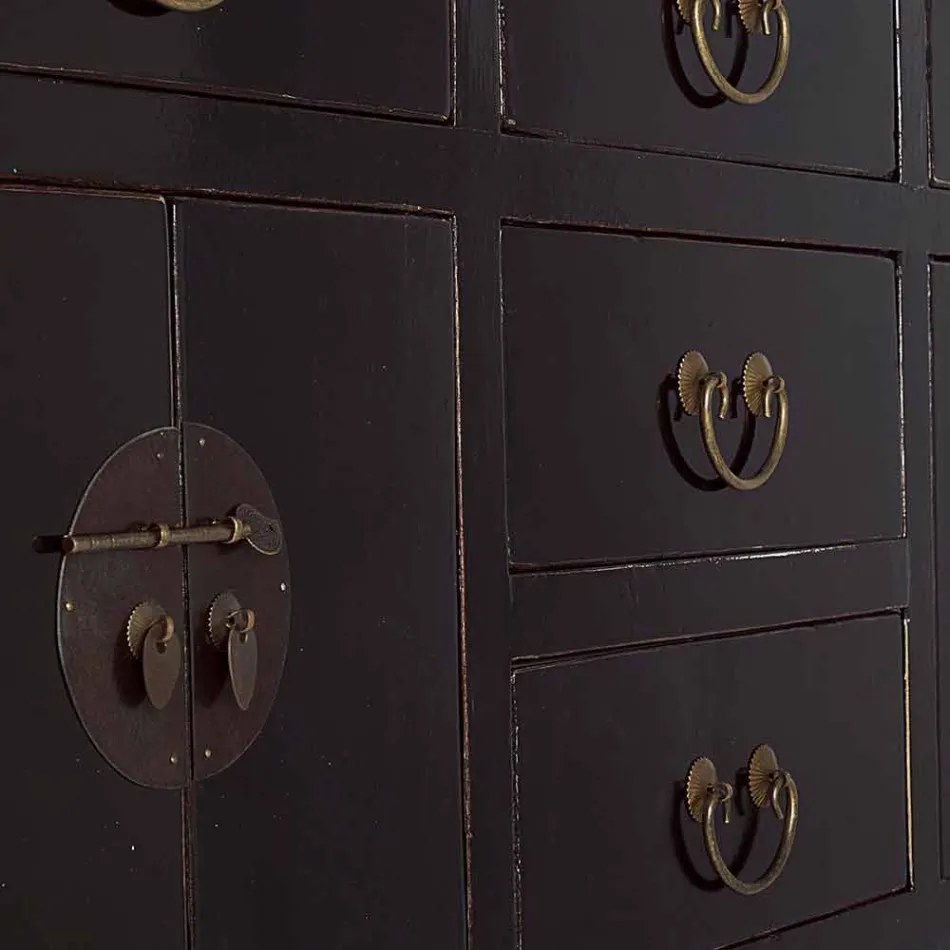 Vintage Design Console Zwart Iepenhout 5 Laden Homemotion - Sonten Viadurini