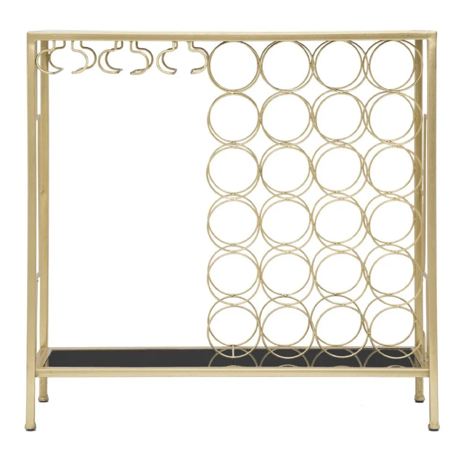 Console met glazen fleshouder met gouden ijzeren structuur - Vicio Viadurini