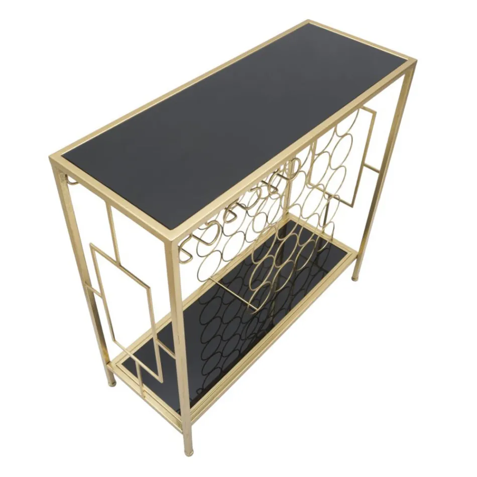 Console met glazen fleshouder met gouden ijzeren structuur - Vicio Viadurini