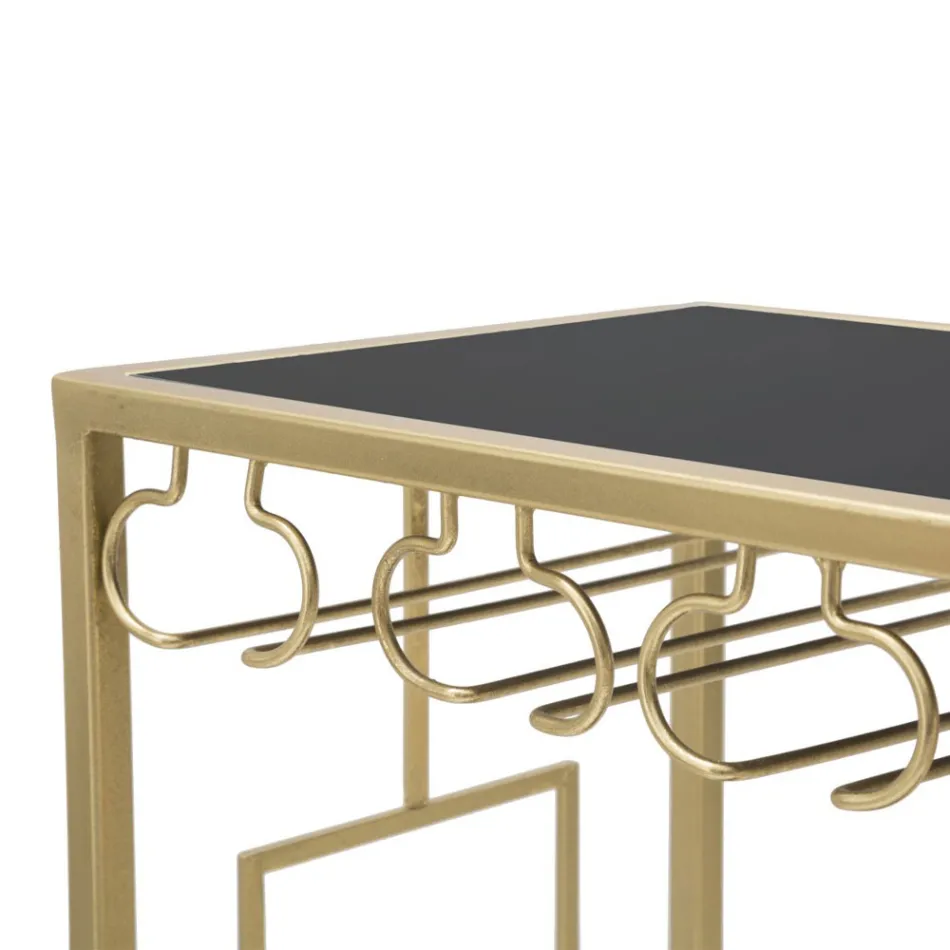 Console met glazen fleshouder met gouden ijzeren structuur - Vicio Viadurini