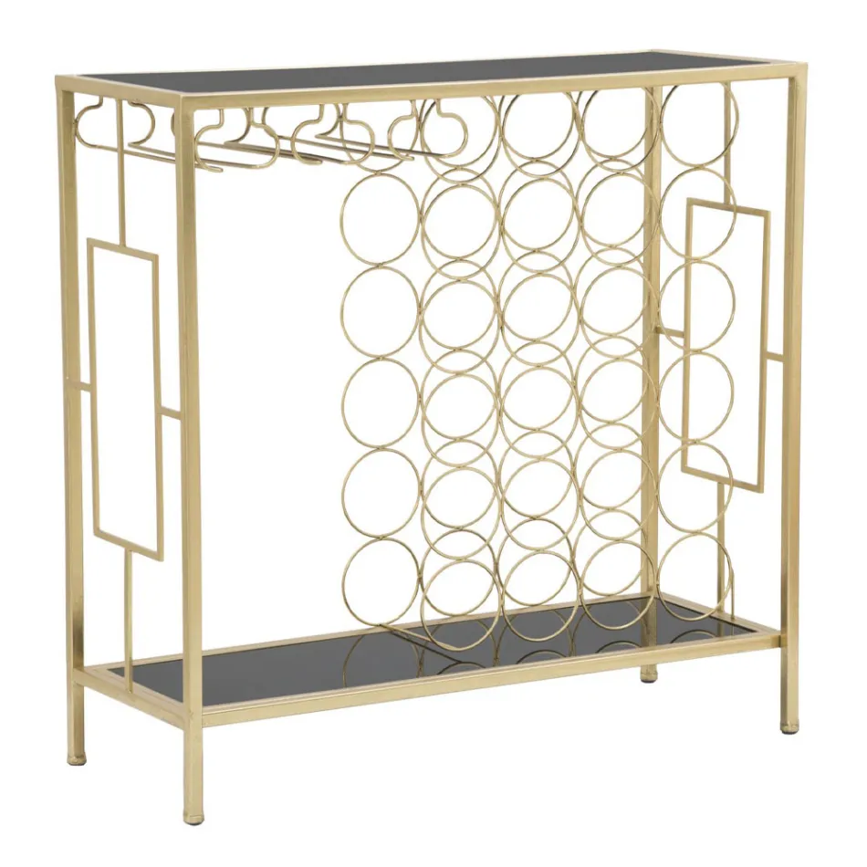 Console met glazen fleshouder met gouden ijzeren structuur - Vicio Viadurini