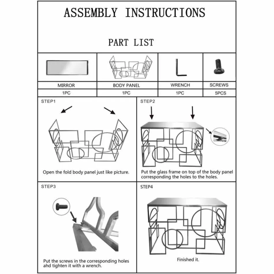 Modern design rechthoekige console in ijzer en spiegel - Billie Viadurini