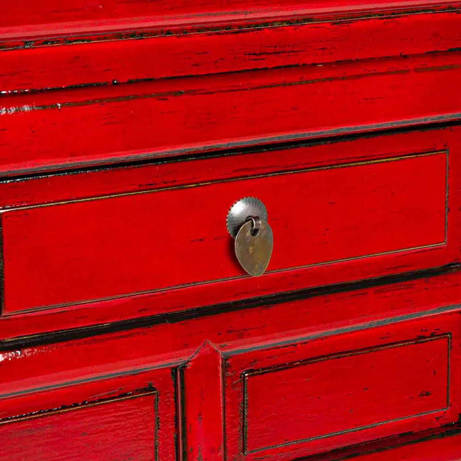 Rode console in iepenhout met 3 lades Design Homemotion - Sonten Viadurini