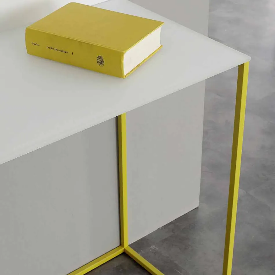 Woonkamerconsole in wit kristal met metalen voet Gemaakt in Italië - Iridio Viadurini