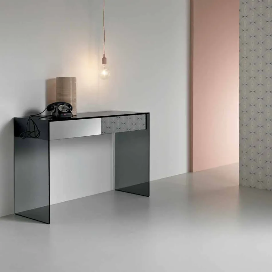 Console Desk in gerookt glas met lade Made in Italy - Mantra Viadurini