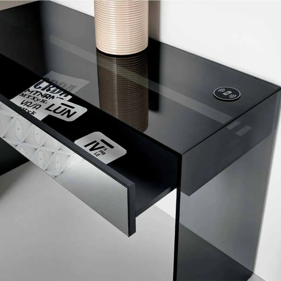 Console Desk in gerookt glas met lade Made in Italy - Mantra Viadurini