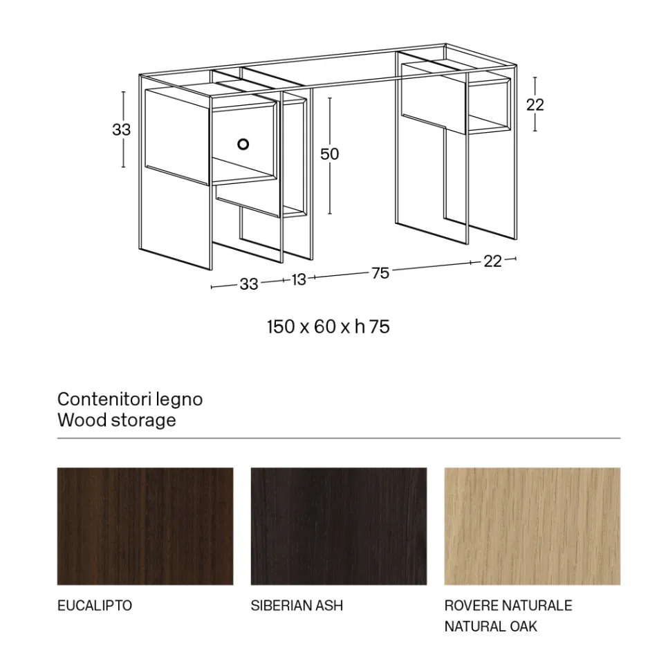 Console-bureau in extra helder glas en hout Made in Italy - Damiano Viadurini