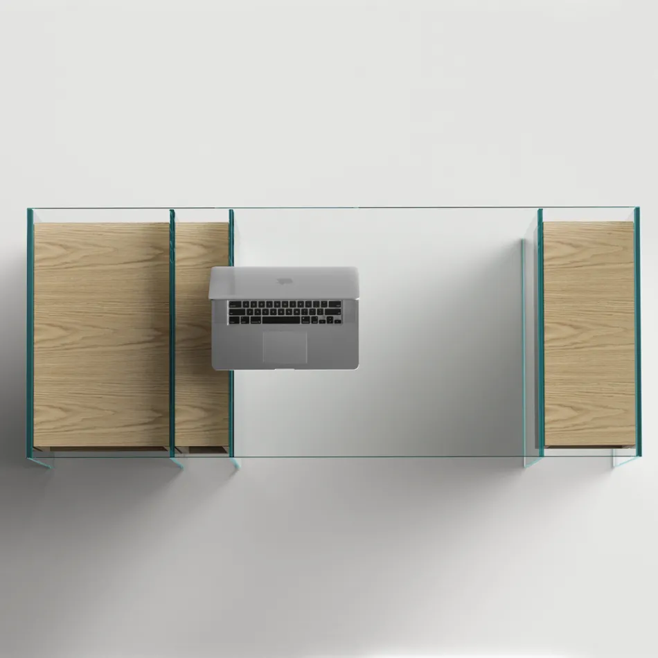 Console-bureau in extra helder glas en hout Made in Italy - Damiano Viadurini