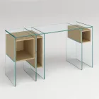 Console-bureau in extra helder glas en hout Made in Italy - Damiano Viadurini