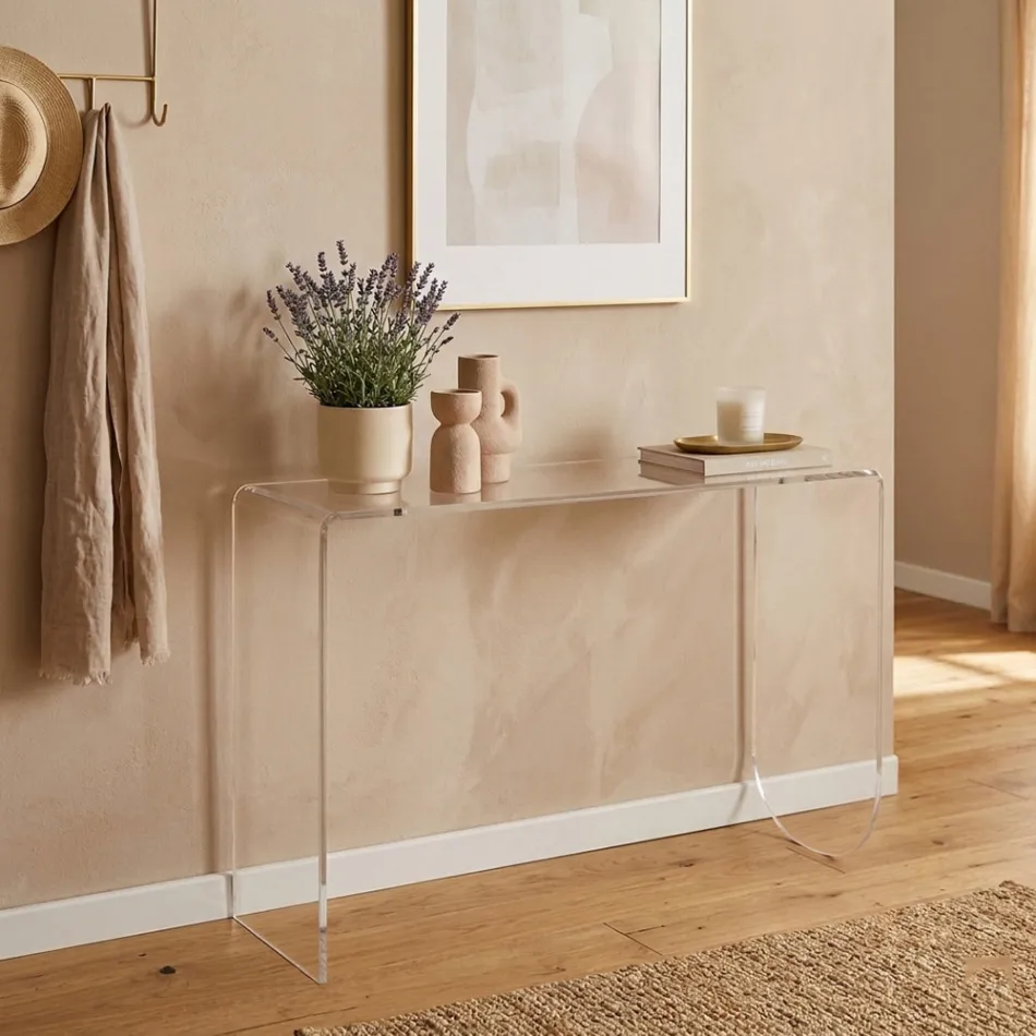 Alarico consoletafel van transparant plexiglas met een modern design, gemaakt in Italië. Viadurini