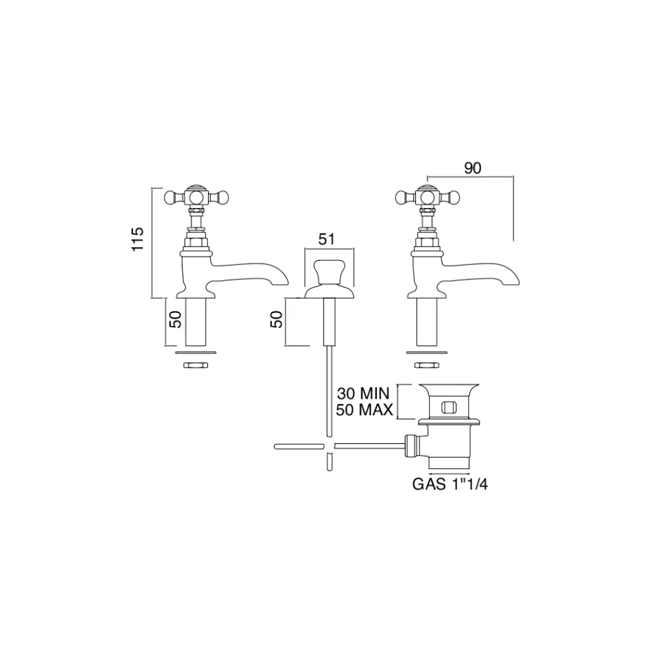Paar vintage design messing wastafelkranen gemaakt in Italië - Elisea Viadurini