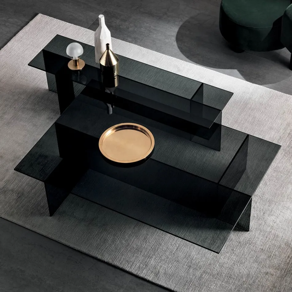 Paar moderne salontafels van gerookt glas Made in Italy - Sestola Viadurini