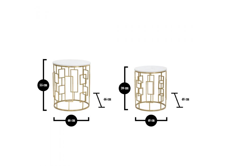 Paar ronde salontafels met ijzeren structuur - Marmolo Viadurini